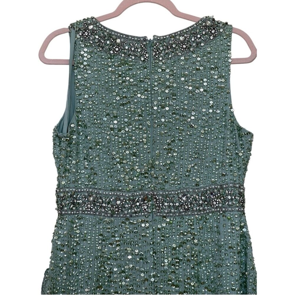 Mac Duggal Dress Gown Size 4/6 Mint Green Sequined Rhinestones Embellished - Picture 11 of 16